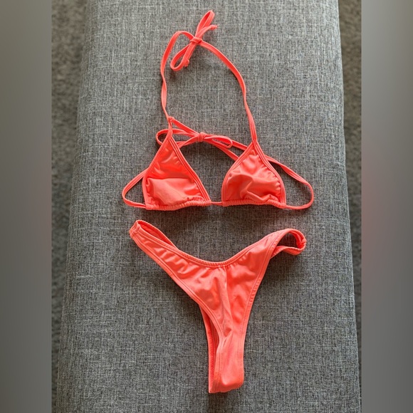 Other - NEVER WORN! Neon Orange High Waist Thong Bikini Sold separately or together!